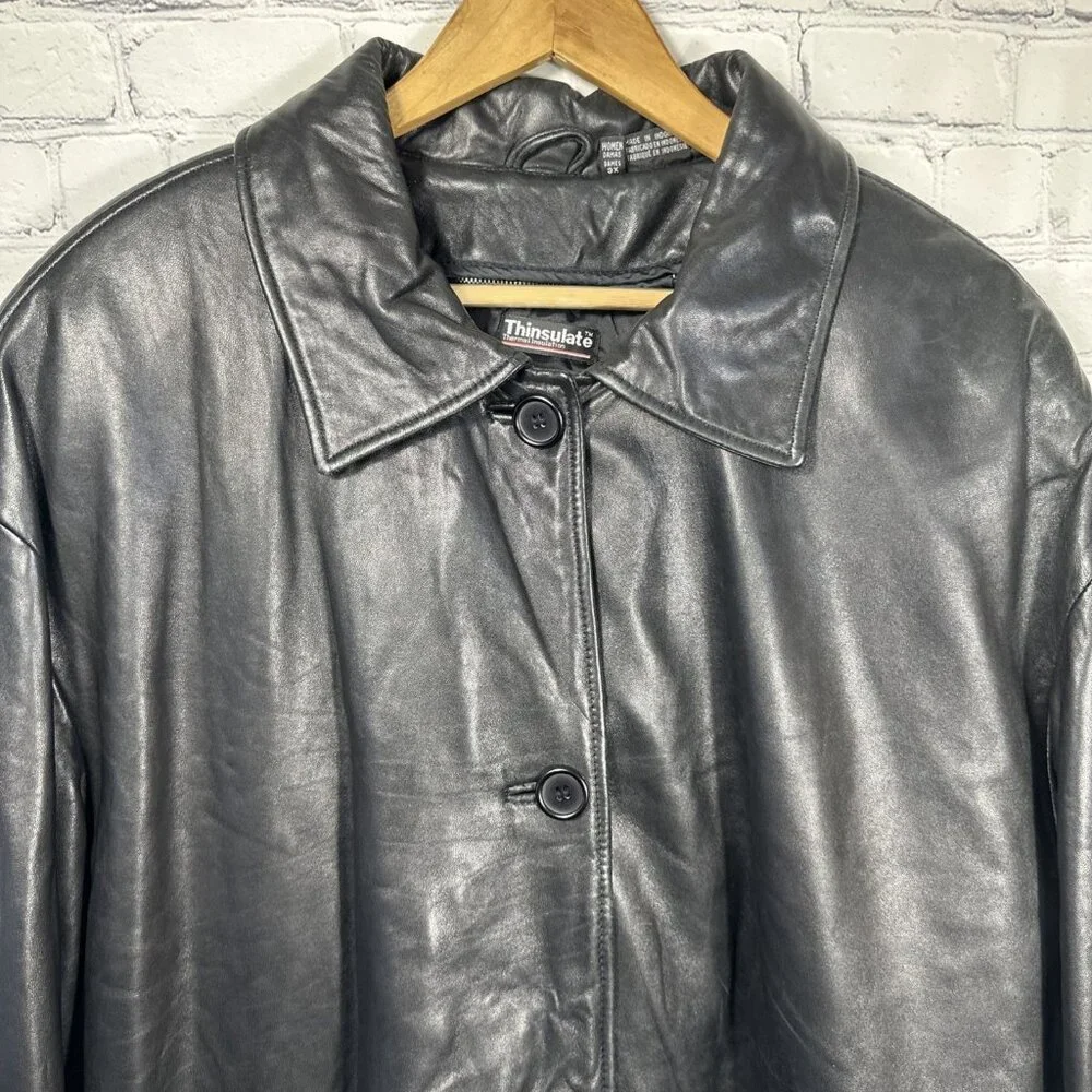 Vintage Tibor Leather Jacket 3X Womens Black Thinsulate Coat Removable Liner‎